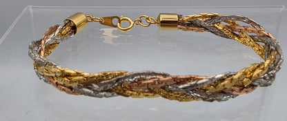 Tri-Gold Tone Braided 7.5" Vintage Bracelet