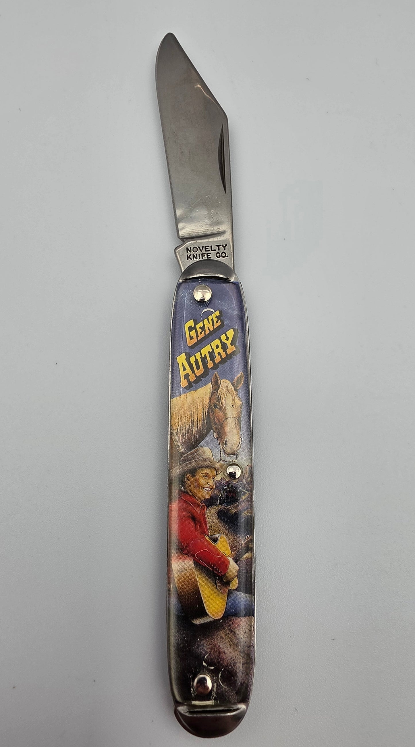 NOVELTY KNIFE CO. GENE AUTRY "Singing Cowboy" Stainless Steel Vintage 1990's Western Pocket Knife