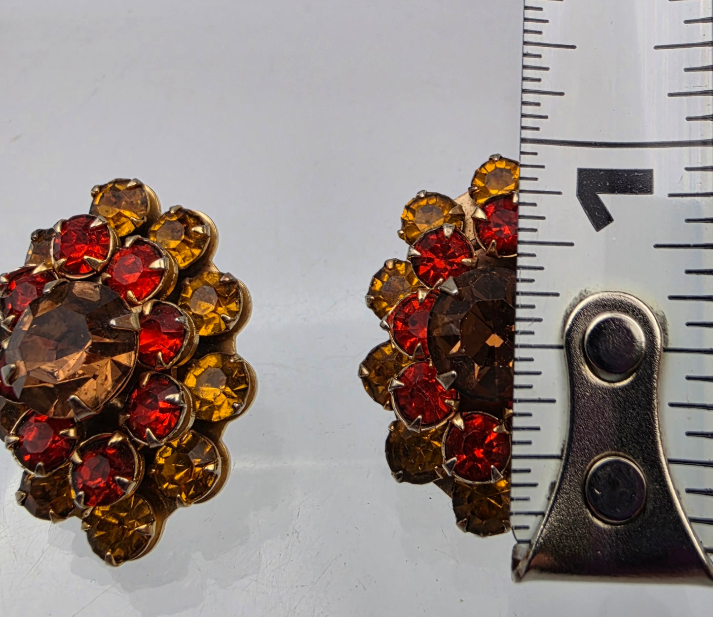 WEISS Red/Amber/Orange Vintage Rhinestone Brooch And Earring Set