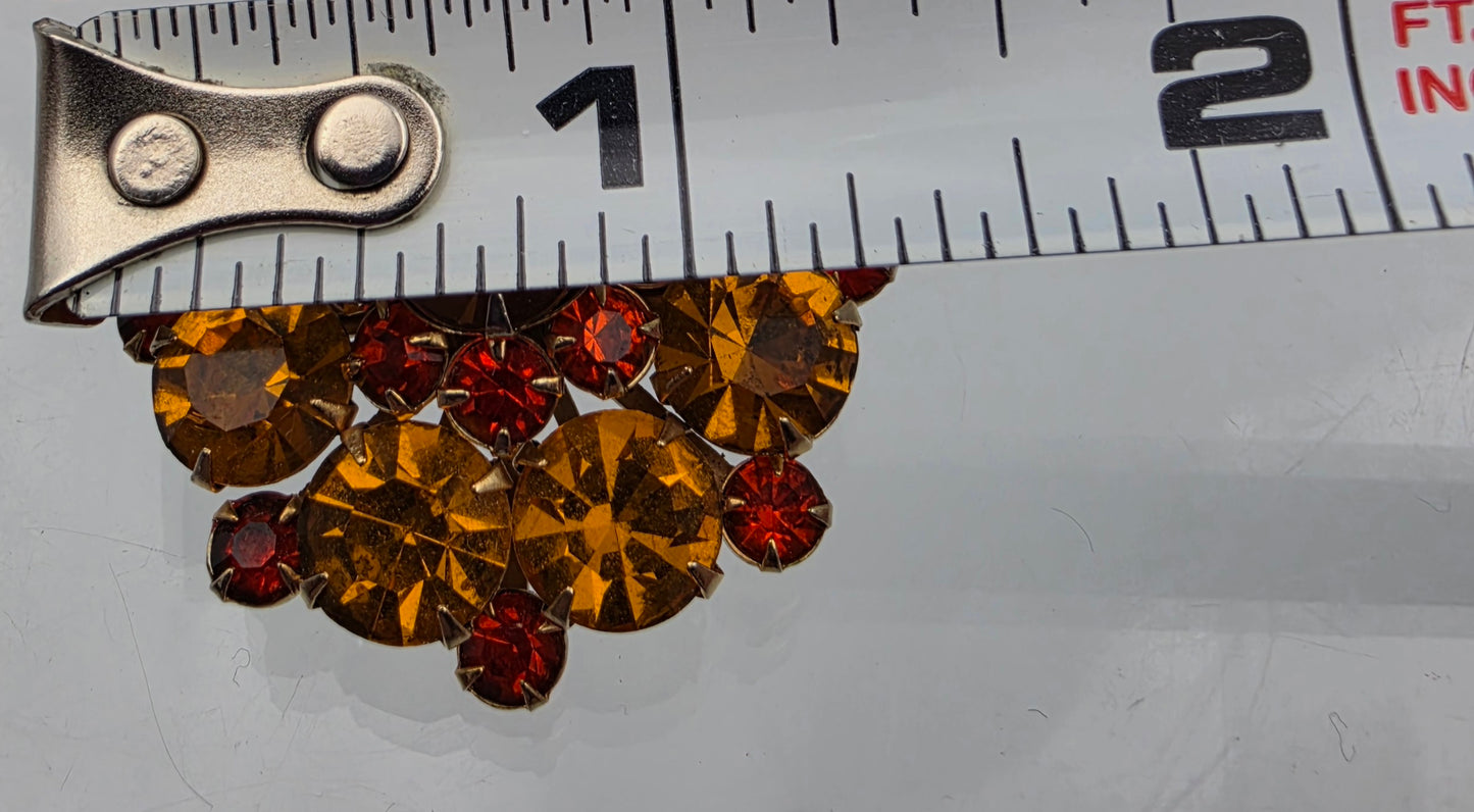 WEISS Red/Amber/Orange Vintage Rhinestone Brooch And Earring Set