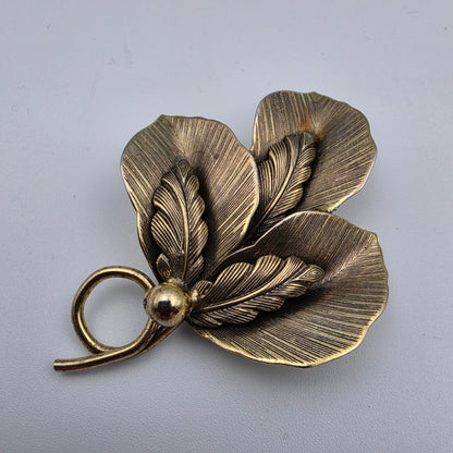 BOCCELINI Vintage 1960's Burnished Brass/3 Layered Leaves/2.75" Brooch