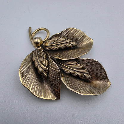 BOCCELINI Vintage 1960's Burnished Brass/3 Layered Leaves/2.75" Brooch