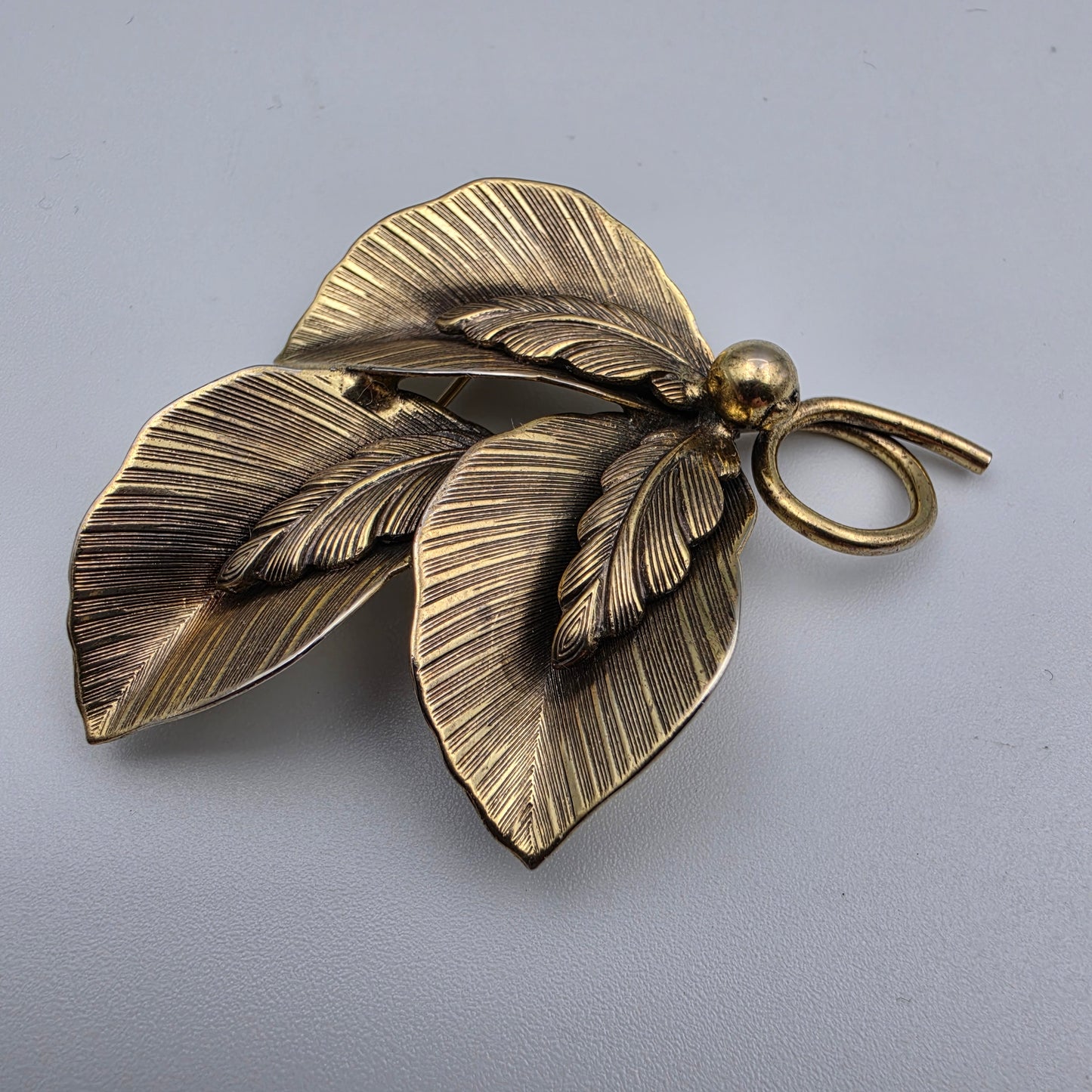 BOCCELINI Vintage 1960's Burnished Brass/3 Layered Leaves/2.75" Brooch