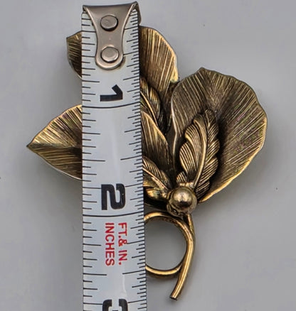 BOCCELINI Vintage 1960's Burnished Brass/3 Layered Leaves/2.75" Brooch
