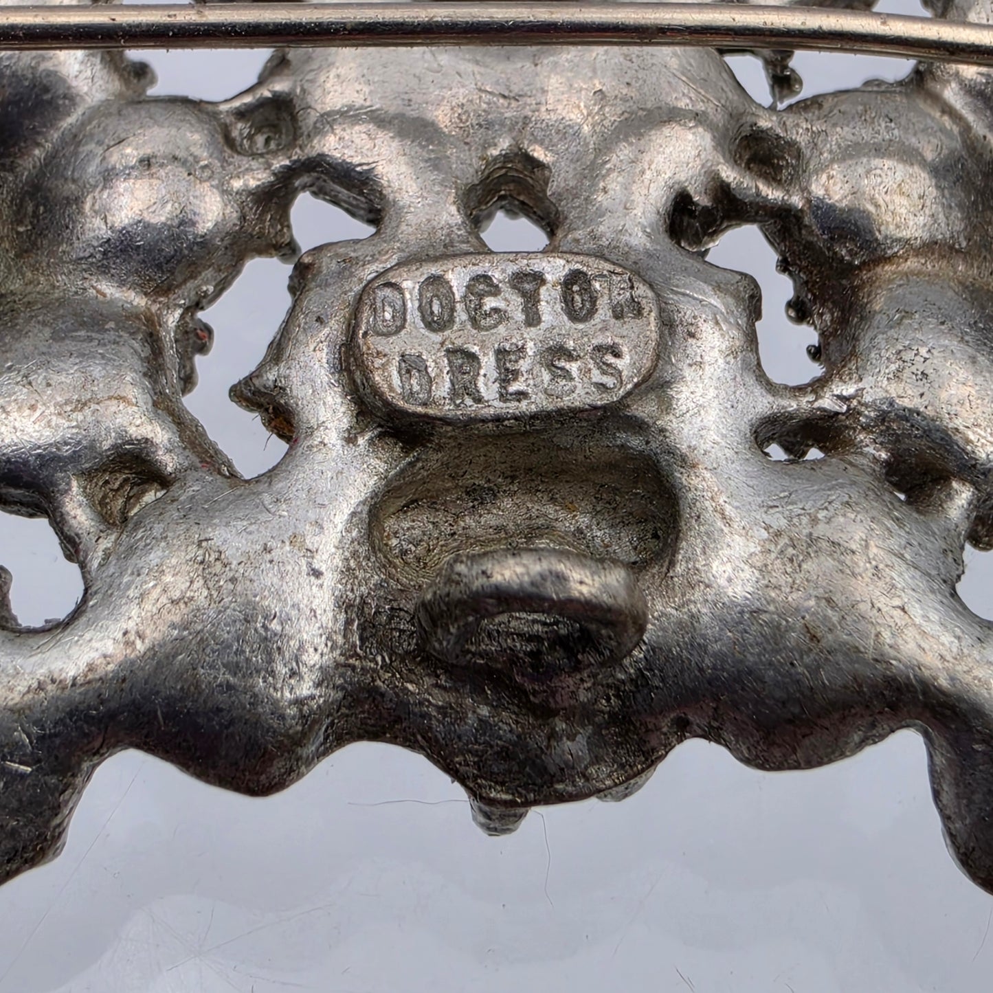 DOCTOR DRESS Signed Antique 1930'S Art Deco/Depression Glass/ Pot Metal 1" x 2.25" Brooch