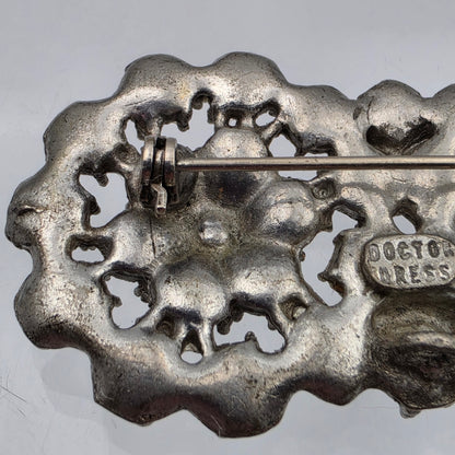 DOCTOR DRESS Signed Antique 1930'S Art Deco/Depression Glass/ Pot Metal 1" x 2.25" Brooch