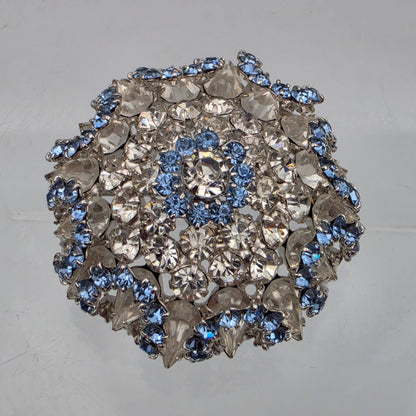 1950's- 1960's Multilayered Rosette/Blue/Clear Rhinestone Vintage Brooch