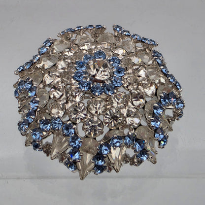 1950's- 1960's Multilayered Rosette/Blue/Clear Rhinestone Vintage Brooch