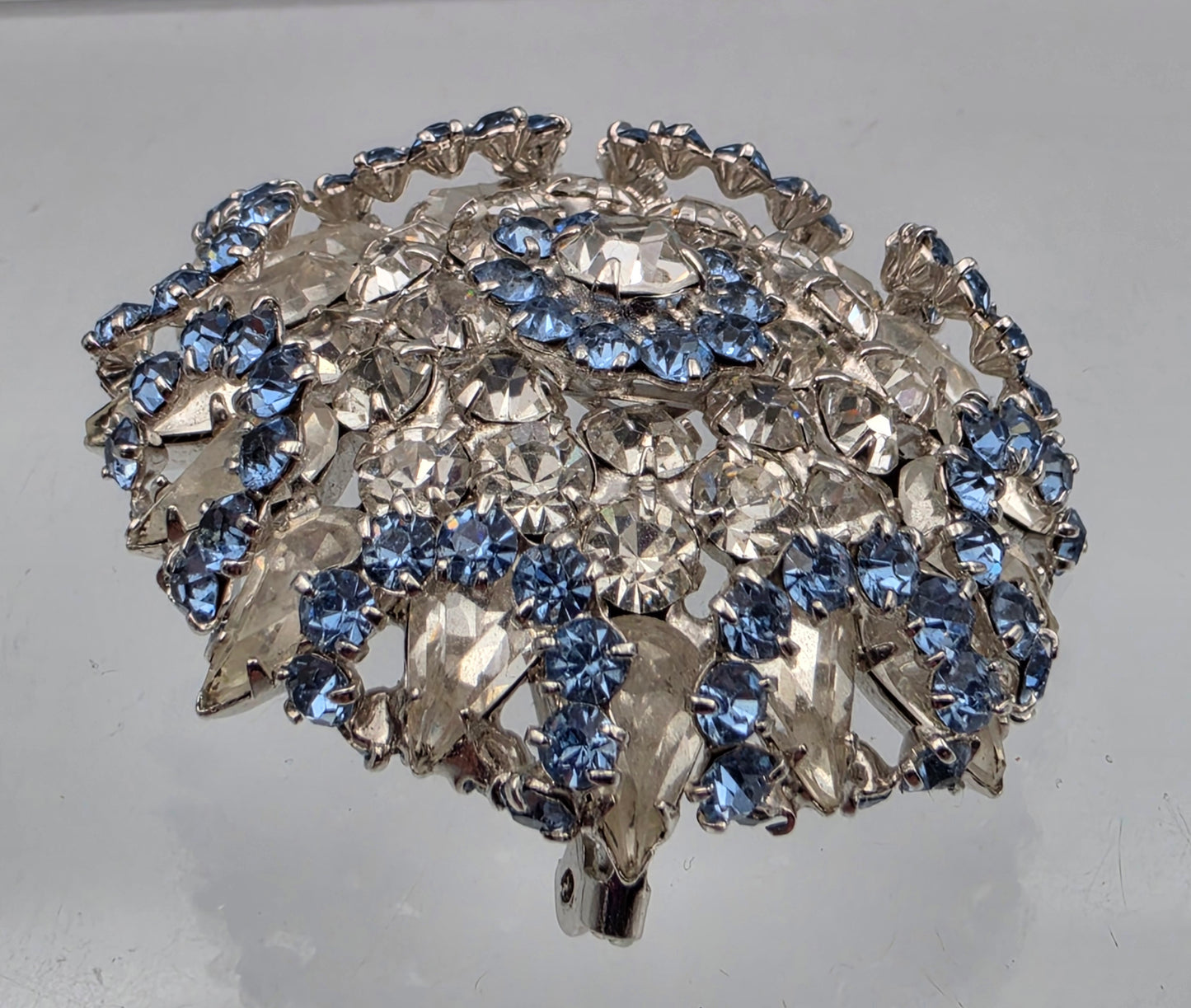 1950's- 1960's Multilayered Rosette/Blue/Clear Rhinestone Vintage Brooch