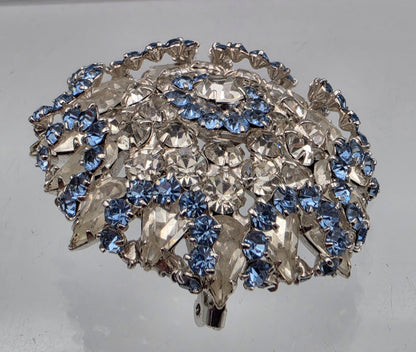 1950's- 1960's Multilayered Rosette/Blue/Clear Rhinestone Vintage Brooch
