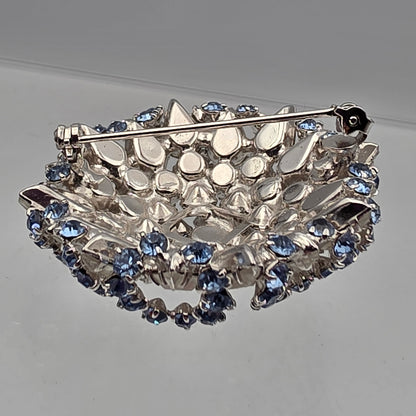 1950's- 1960's Multilayered Rosette/Blue/Clear Rhinestone Vintage Brooch