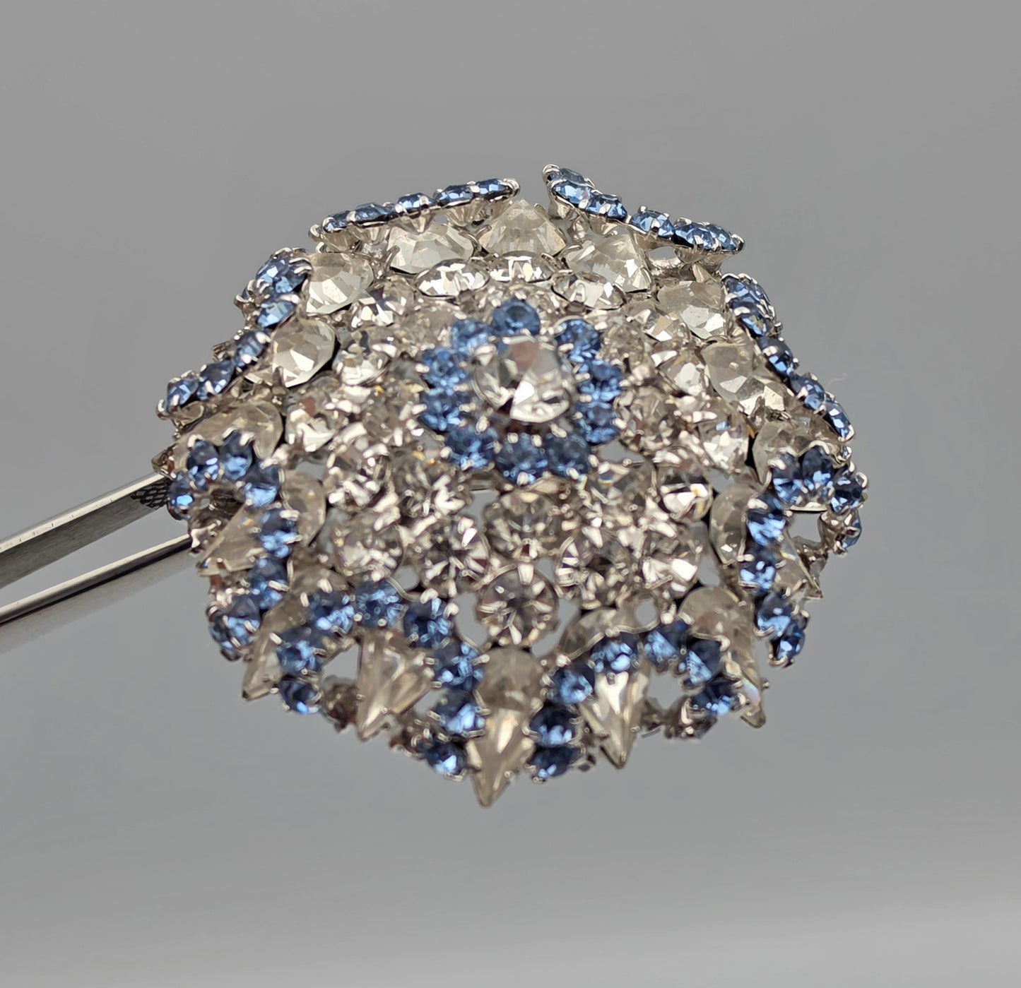 1950's- 1960's Multilayered Rosette/Blue/Clear Rhinestone Vintage Brooch