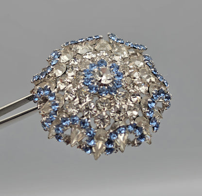 1950's- 1960's Multilayered Rosette/Blue/Clear Rhinestone Vintage Brooch