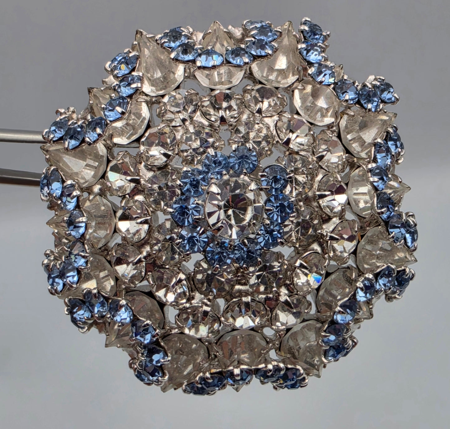 1950's- 1960's Multilayered Rosette/Blue/Clear Rhinestone Vintage Brooch