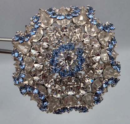1950's- 1960's Multilayered Rosette/Blue/Clear Rhinestone Vintage Brooch