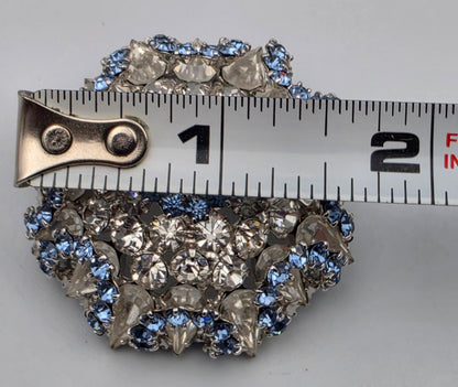 1950's- 1960's Multilayered Rosette/Blue/Clear Rhinestone Vintage Brooch