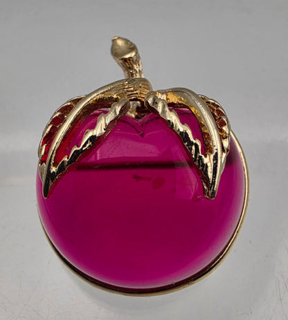 SARAH COVENTRY Vintage Gold Tone/Pink Jelly Belly Apple 1.5" Brooch