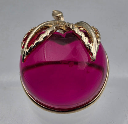 SARAH COVENTRY Vintage Gold Tone/Pink Jelly Belly Apple 1.5" Brooch