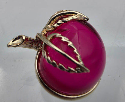 SARAH COVENTRY Vintage Gold Tone/Pink Jelly Belly Apple 1.5" Brooch