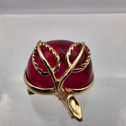 SARAH COVENTRY Vintage Gold Tone/Pink Jelly Belly Apple 1.5" Brooch