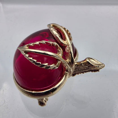 SARAH COVENTRY Vintage Gold Tone/Pink Jelly Belly Apple 1.5" Brooch
