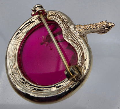 SARAH COVENTRY Vintage Gold Tone/Pink Jelly Belly Apple 1.5" Brooch