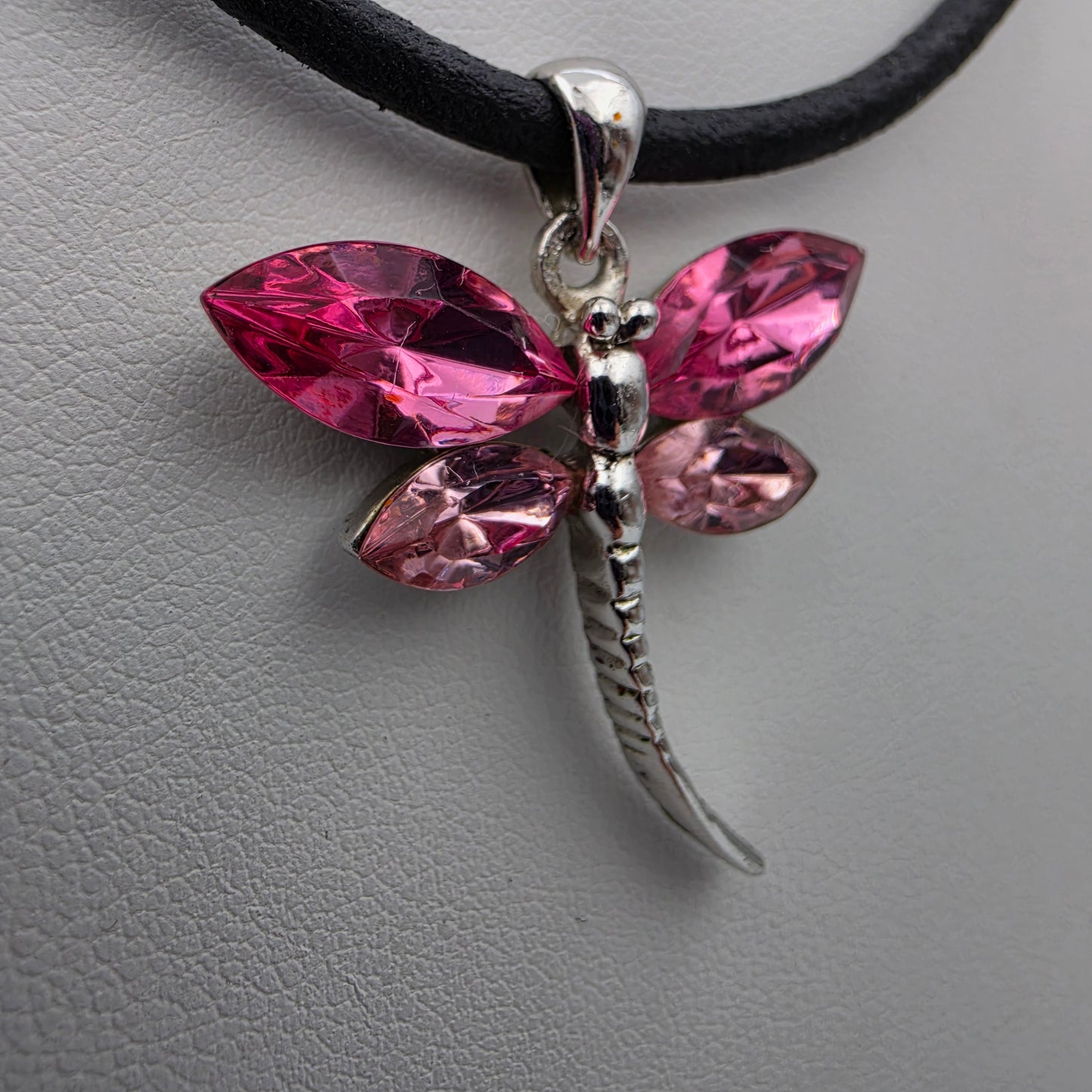Swarovski Crystal/Two Tone Pink Rhinestone/Silver Tone Vintage Dragon Fly 1.5" Pendant