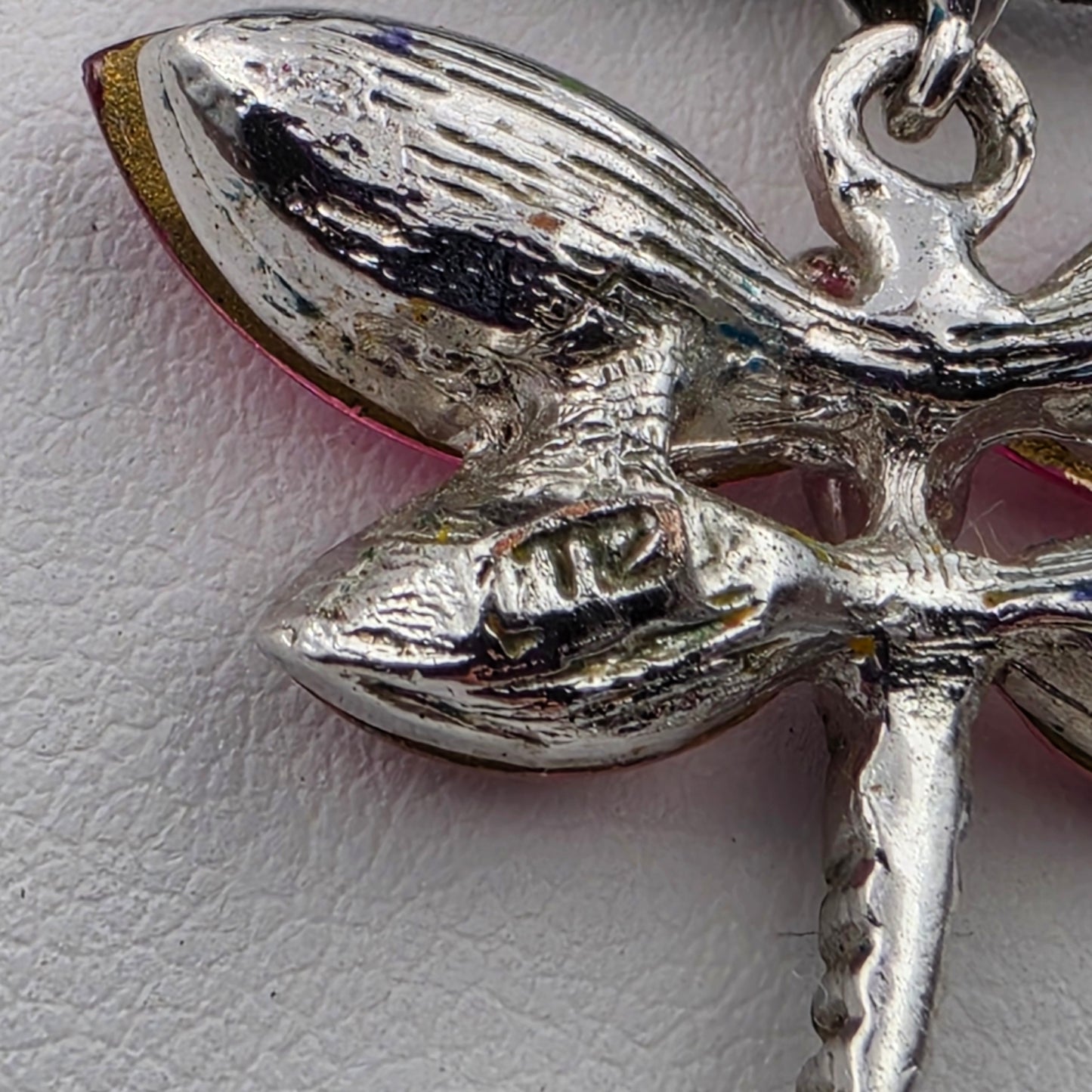 Swarovski Crystal/Two Tone Pink Rhinestone/Silver Tone Vintage Dragon Fly 1.5" Pendant