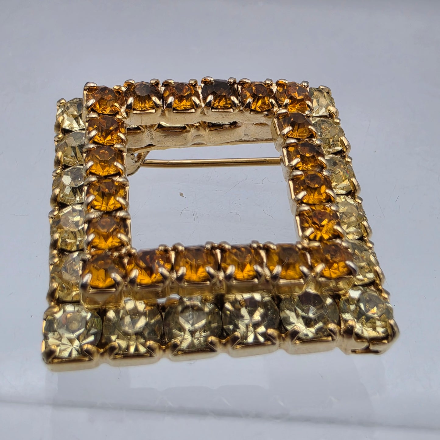 1960"s Geometric 2 Tiered/Orange/Yellow/Vintage 1" Square Brooch