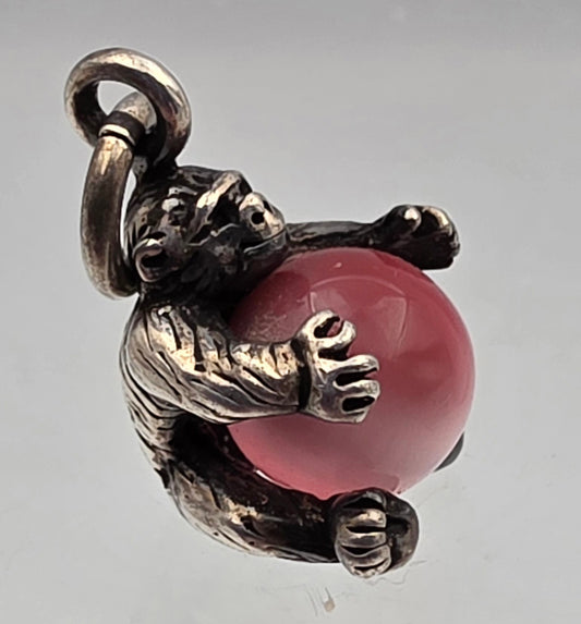 NUVO Sterling Silver Gorilla/Pink Glass Cabochon .75" Charm/Pendant