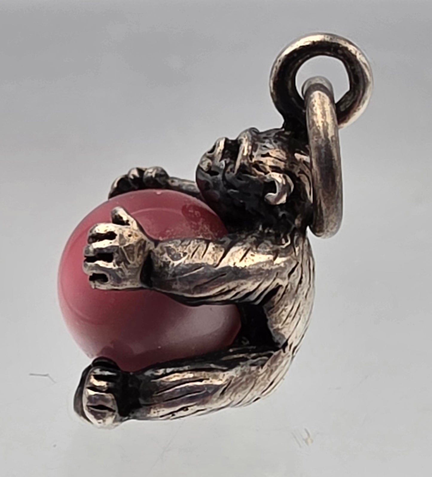 NUVO Sterling Silver Gorilla/Pink Glass Cabochon .75" Charm/Pendant