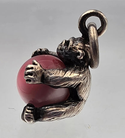 NUVO Sterling Silver Gorilla/Pink Glass Cabochon .75" Charm/Pendant