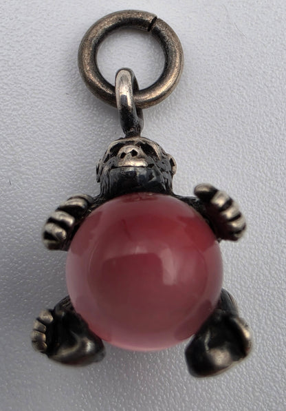 NUVO Sterling Silver Gorilla/Pink Glass Cabochon .75" Charm/Pendant