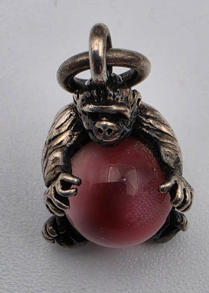NUVO Sterling Silver Gorilla/Pink Glass Cabochon .75" Charm/Pendant