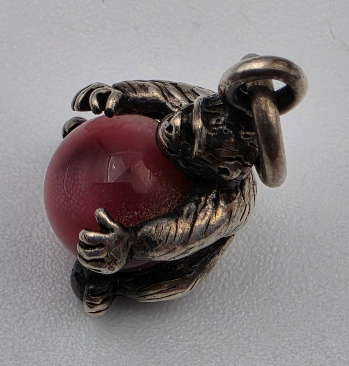 NUVO Sterling Silver Gorilla/Pink Glass Cabochon .75" Charm/Pendant