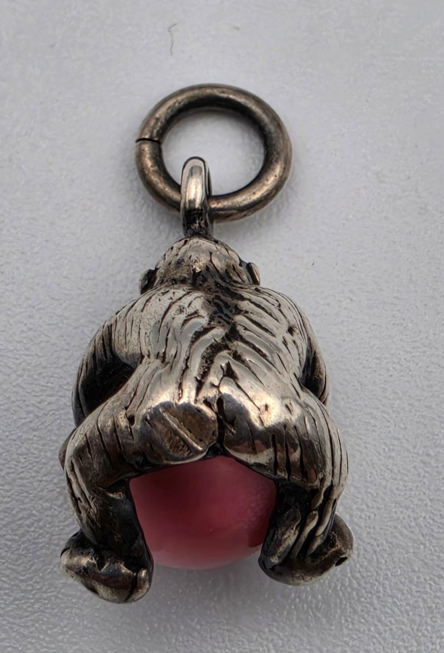 NUVO Sterling Silver Gorilla/Pink Glass Cabochon .75" Charm/Pendant
