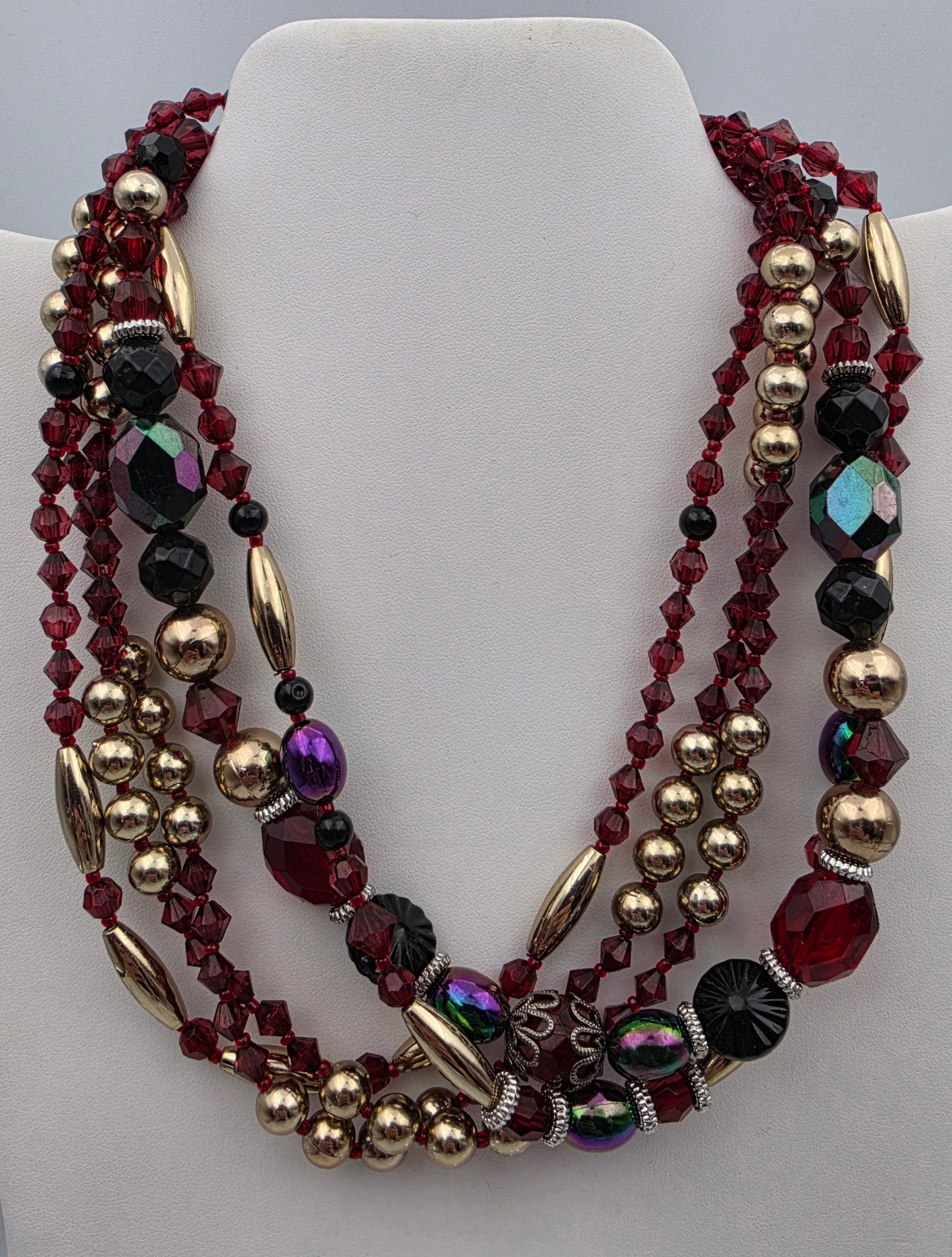 ALI KAHN NEW YORK Aurora Borealis/Crystal/Acrylic Multi Layer Vintage 17"- 21" Adjustable Necklace