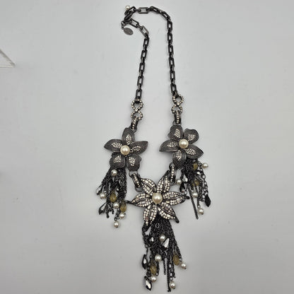 WHITE HOUSE BLACK MARKET Faux Pearl/Clear Rhinestone Floral 20" Statement Necklace