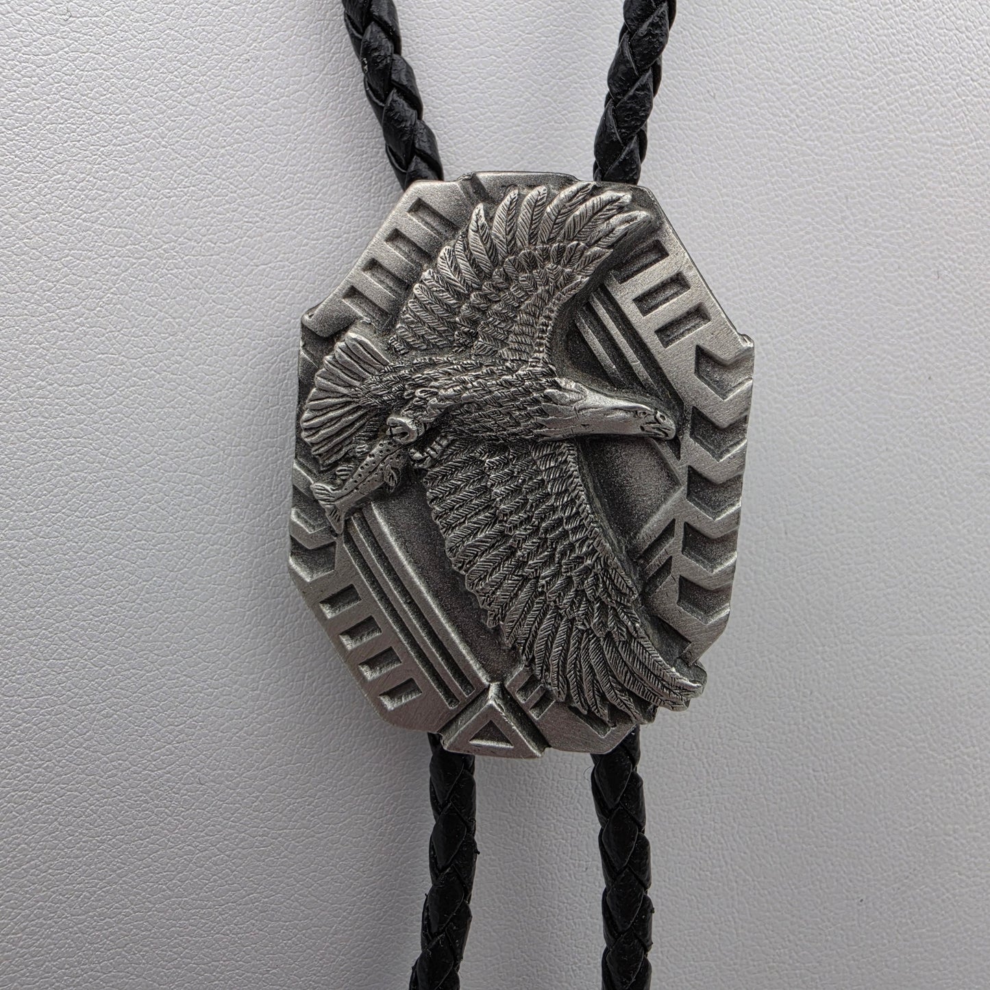 SISKIYOU Pewter Eagle/Black Braided Leather Bolo