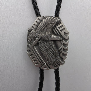 SISKIYOU Pewter Eagle/Black Braided Leather Bolo