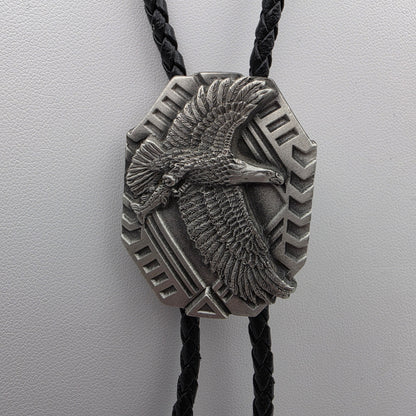 SISKIYOU Pewter Eagle/Black Braided Leather Bolo