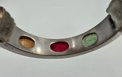 VIVANI ACCUTIME Vintage 1990's Silver Tone/Stone Cabochon Clamper Bracelet Watch