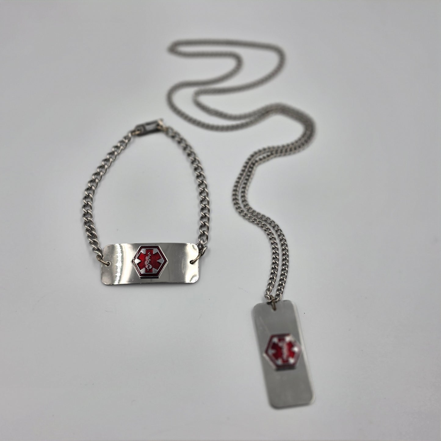 Stainless Steel Medical ID Drug Allergy 8" Bracelet and Penicillan Allergy 26" Necklace