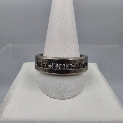METAL MASTERS Titanium/Clear Cubic Zirconia Channel Set Men's Band Ring Size 13