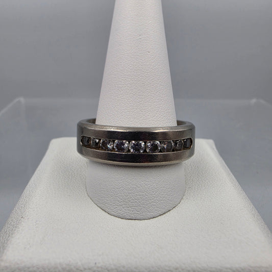 METAL MASTERS Titanium/Clear Cubic Zirconia Channel Set Men's Band Ring Size 13