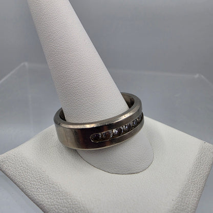 METAL MASTERS Titanium/Clear Cubic Zirconia Channel Set Men's Band Ring Size 13