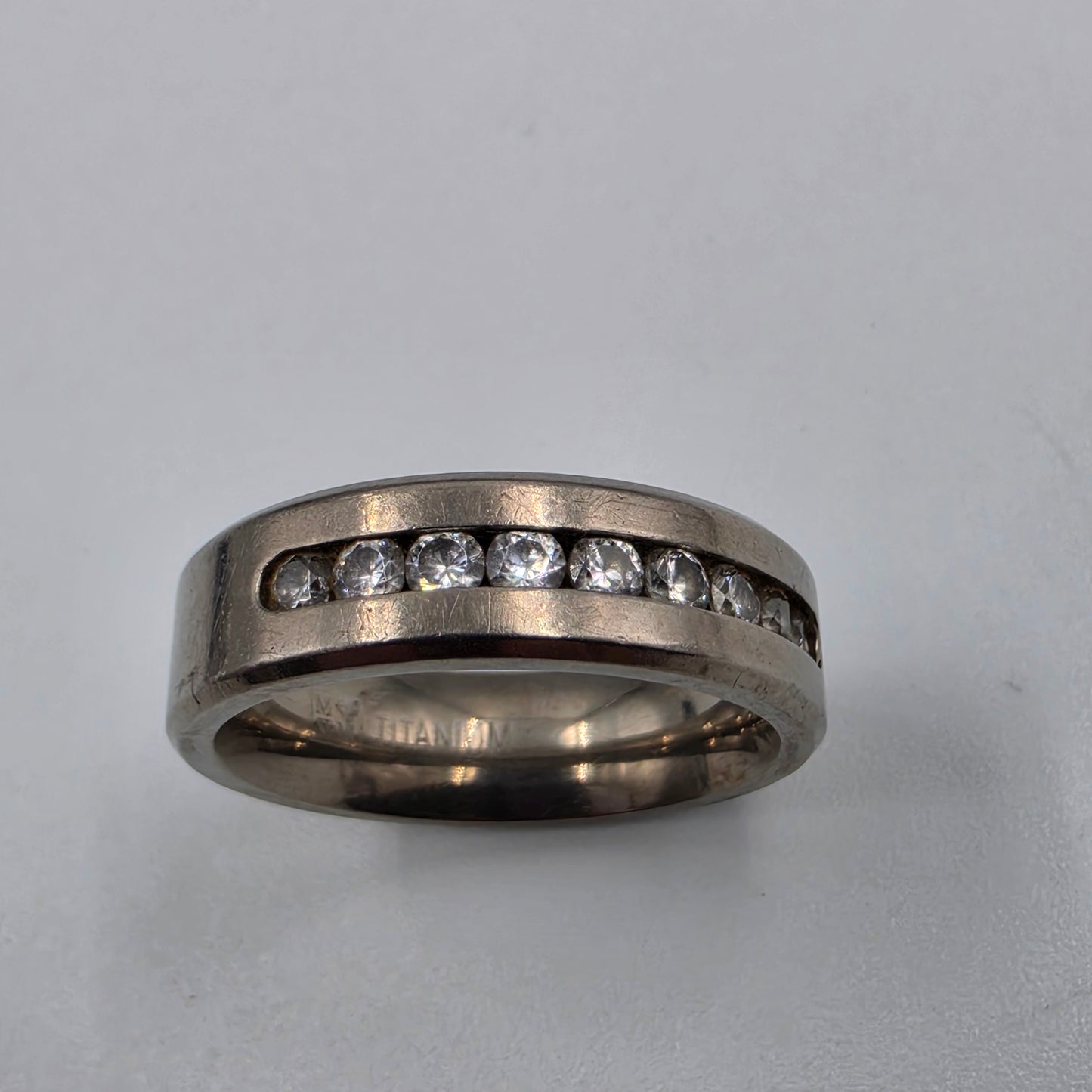METAL MASTERS Titanium/Clear Cubic Zirconia Channel Set Men's Band Ring Size 13