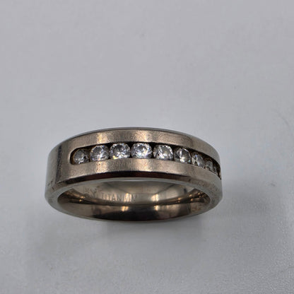 METAL MASTERS Titanium/Clear Cubic Zirconia Channel Set Men's Band Ring Size 13