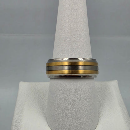 Titanium/ Gold and Silver Tone Men's Ring Size 9