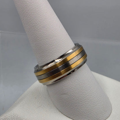 Titanium/ Gold and Silver Tone Men's Ring Size 9